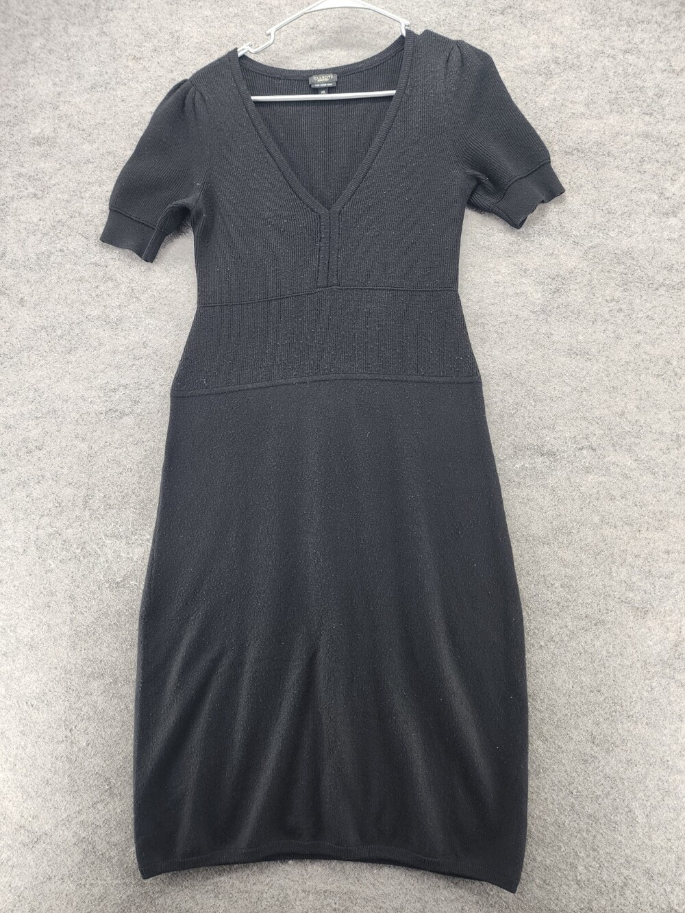 Talbots Dress Womens XS Short Sleeve V Neck Black Merino Wool